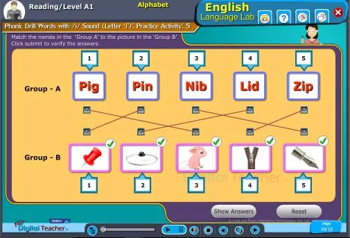 Reading level a1 phonic drill words with letter